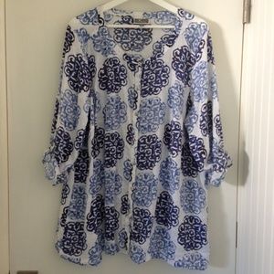 Blue & White 100% Linen Print JM Collection Sz 20W